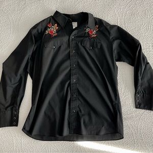 H bar C Embroidered Shirt XL Black pearl Snaps